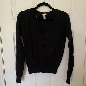 Classic Black Women's V-Neck Button Cardigan Sweater